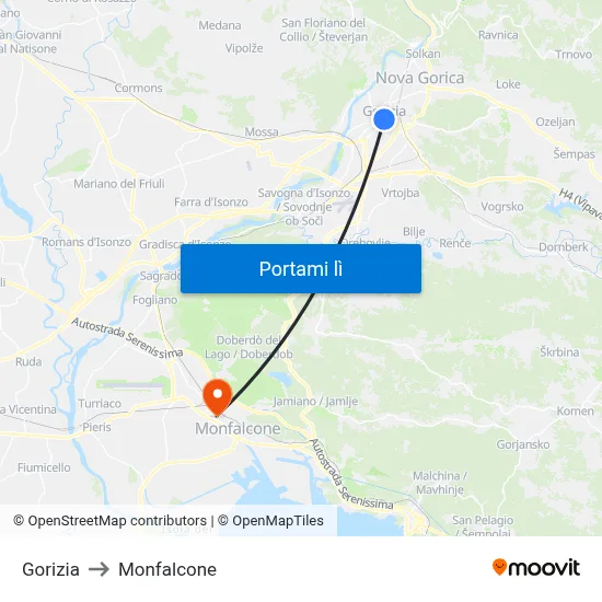 Gorizia to Monfalcone map