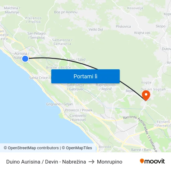 Duino Aurisina / Devin - Nabrežina to Monrupino map