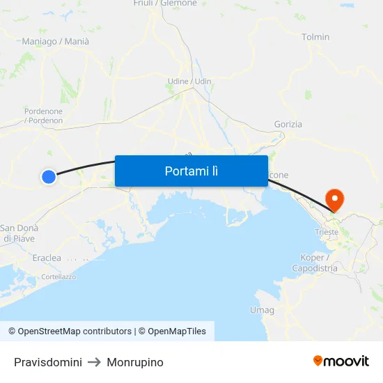 Pravisdomini to Monrupino map