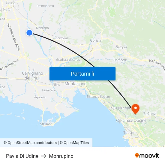 Pavia Di Udine to Monrupino map