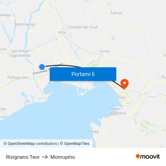 Rivignano Teor to Monrupino map