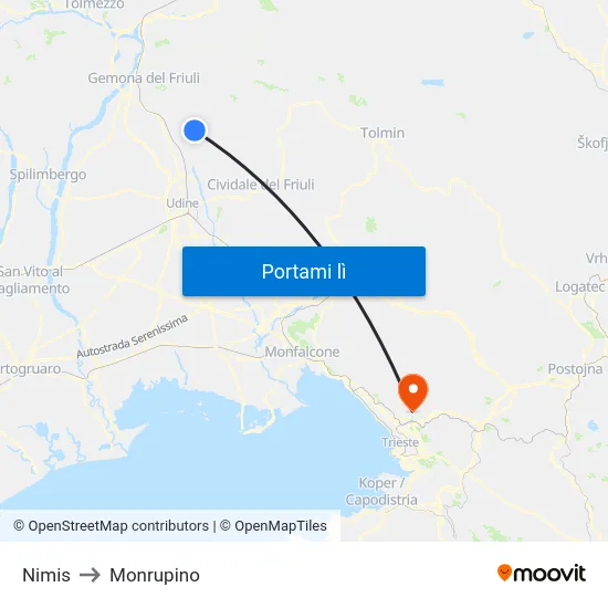 Nimis to Monrupino map