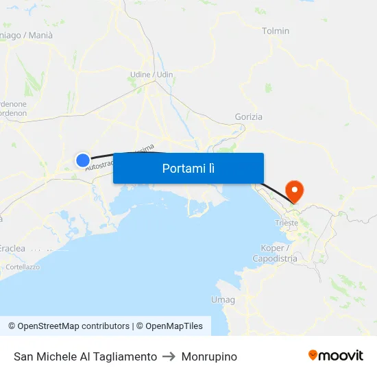 San Michele Al Tagliamento to Monrupino map