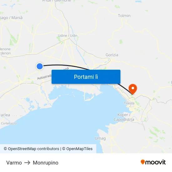 Varmo to Monrupino map