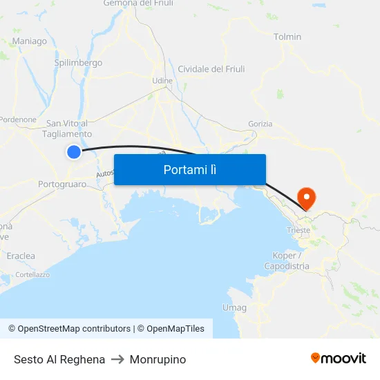 Sesto Al Reghena to Monrupino map
