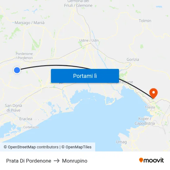 Prata Di Pordenone to Monrupino map
