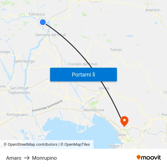Amaro to Monrupino map