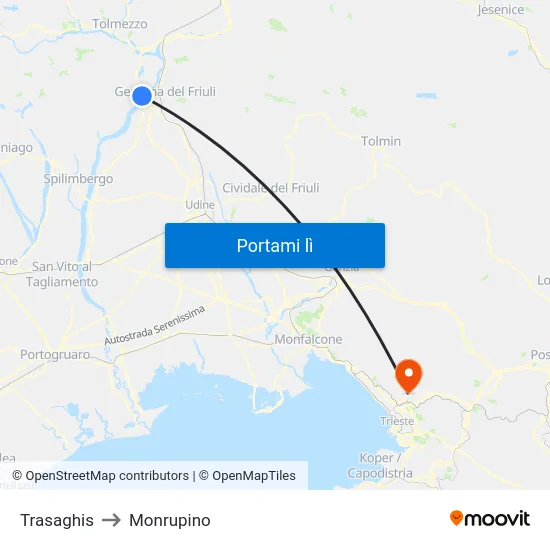 Trasaghis to Monrupino map