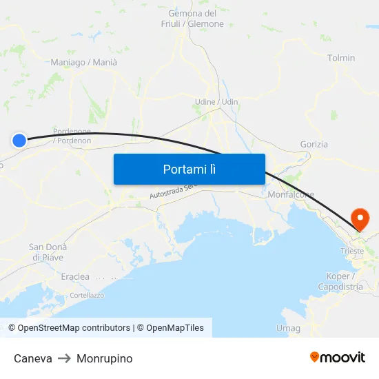 Caneva to Monrupino map
