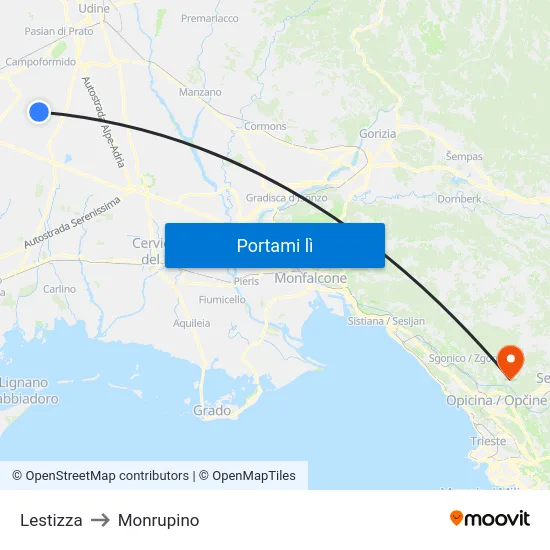 Lestizza to Monrupino map