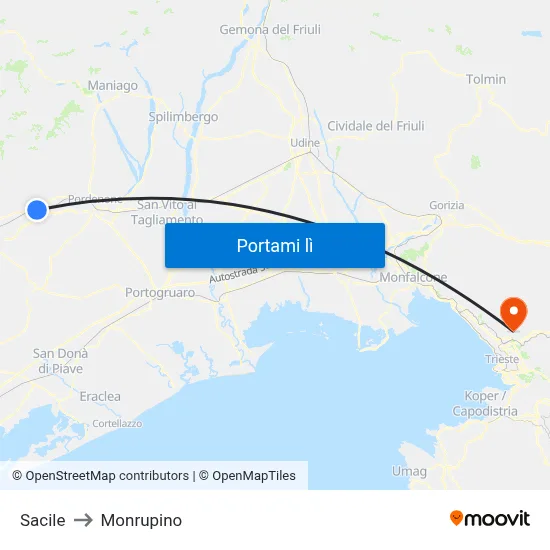 Sacile to Monrupino map