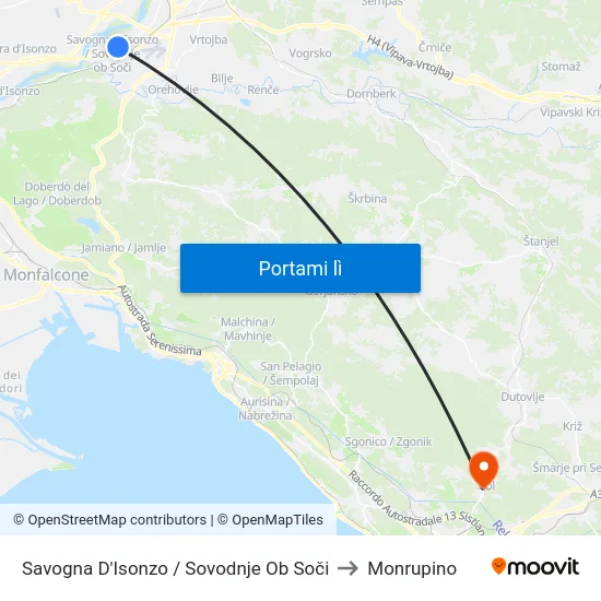 Savogna D'Isonzo / Sovodnje Ob Soči to Monrupino map