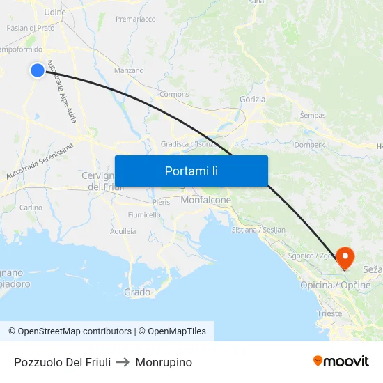 Pozzuolo Del Friuli to Monrupino map