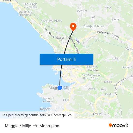 Muggia / Milje to Monrupino map