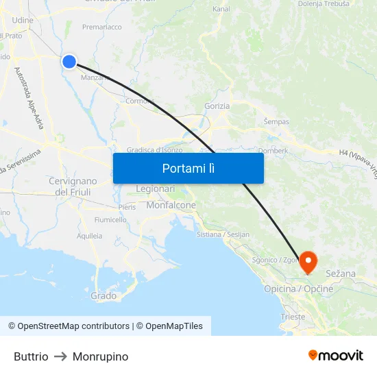 Buttrio to Monrupino map