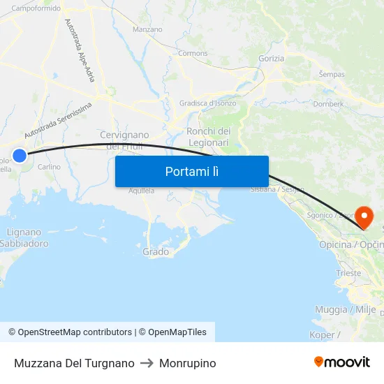 Muzzana Del Turgnano to Monrupino map