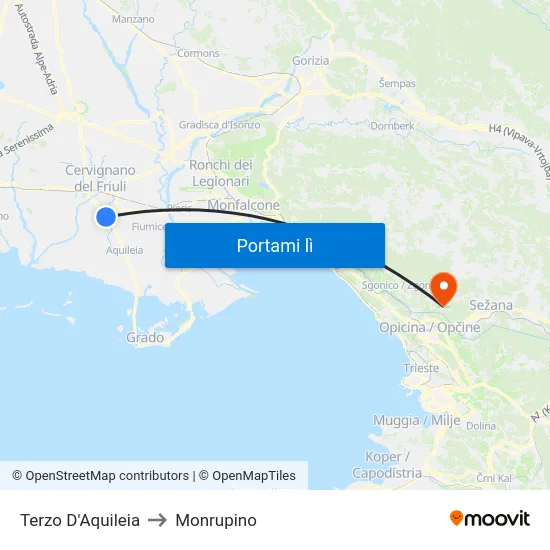 Terzo D'Aquileia to Monrupino map
