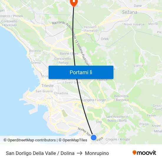 San Dorligo Della Valle / Dolina to Monrupino map