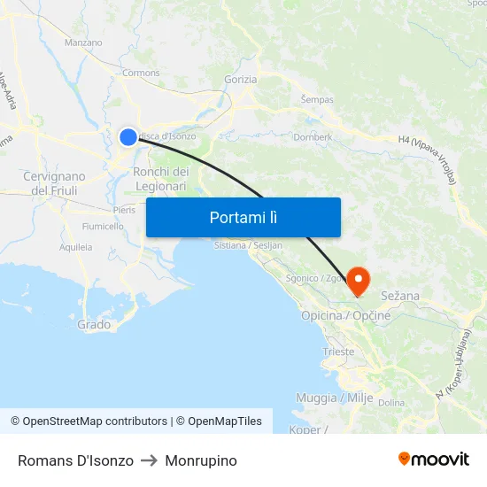 Romans D'Isonzo to Monrupino map