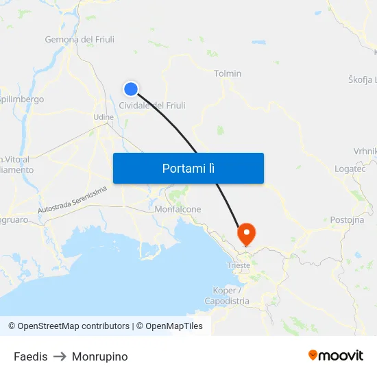 Faedis to Monrupino map