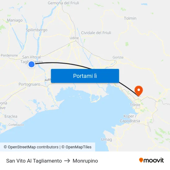San Vito Al Tagliamento to Monrupino map