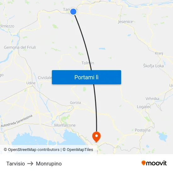 Tarvisio to Monrupino map