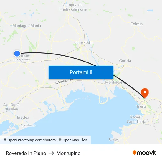 Roveredo In Piano to Monrupino map