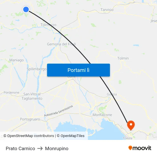 Prato Carnico to Monrupino map
