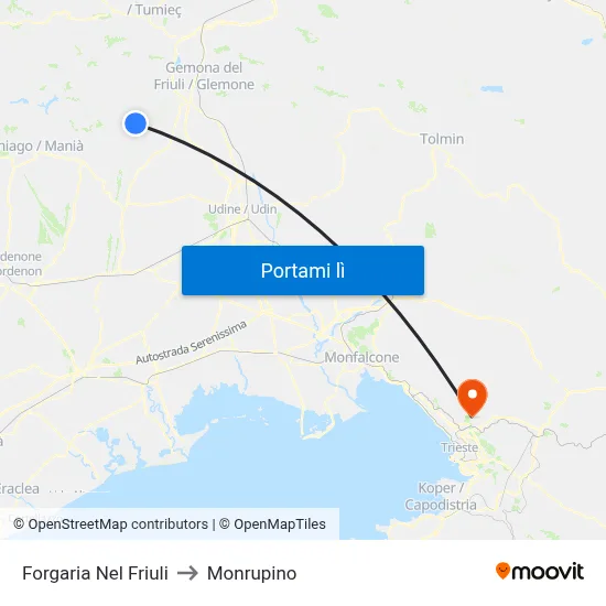 Forgaria Nel Friuli to Monrupino map