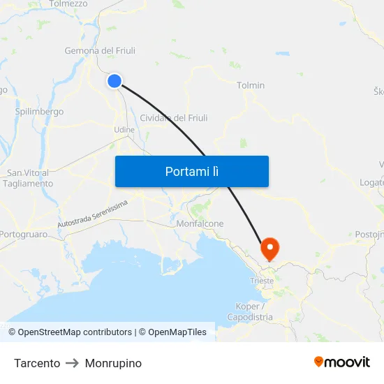 Tarcento to Monrupino map