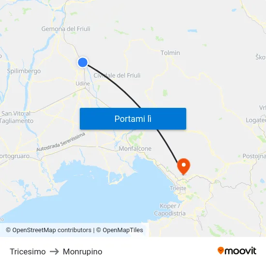 Tricesimo to Monrupino map