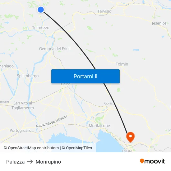 Paluzza to Monrupino map