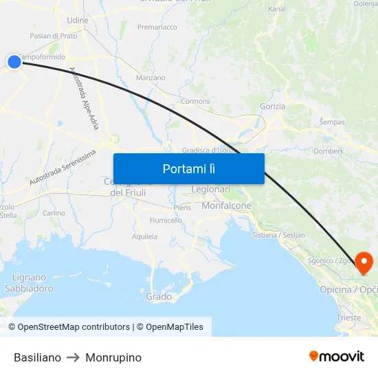 Basiliano to Monrupino map