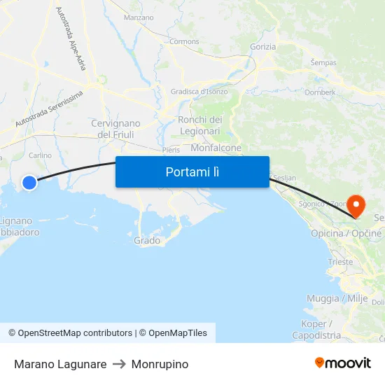 Marano Lagunare to Monrupino map