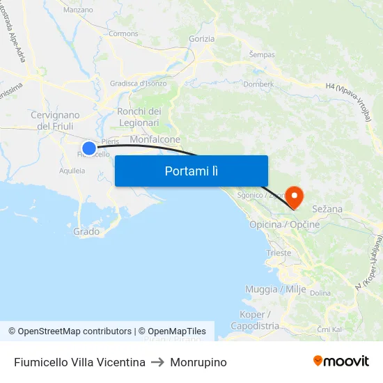 Fiumicello Villa Vicentina to Monrupino map