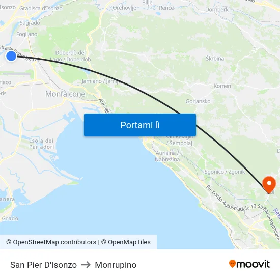 San Pier D'Isonzo to Monrupino map