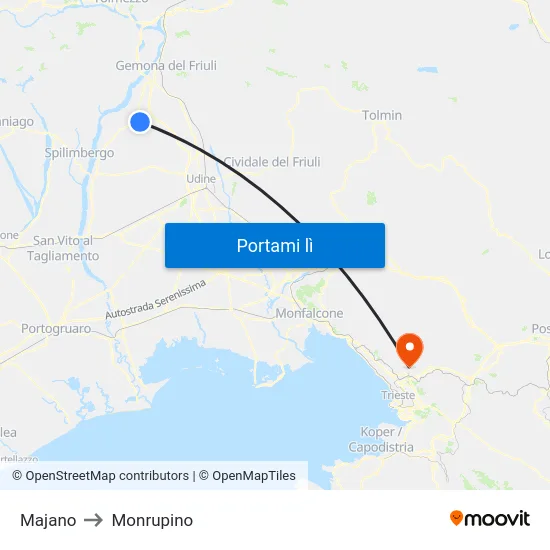 Majano to Monrupino map