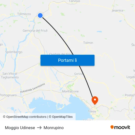 Moggio Udinese to Monrupino map