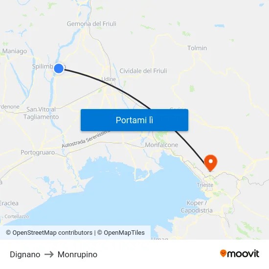 Dignano to Monrupino map