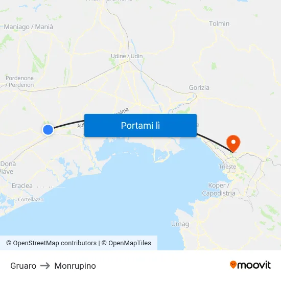 Gruaro to Monrupino map