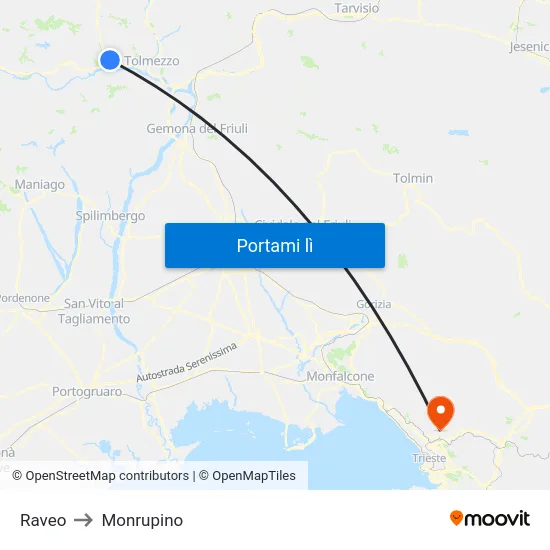 Raveo to Monrupino map
