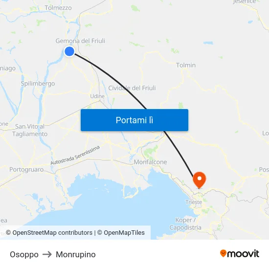 Osoppo to Monrupino map