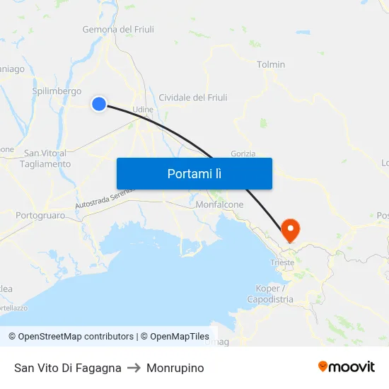 San Vito Di Fagagna to Monrupino map