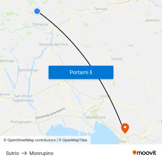 Sutrio to Monrupino map
