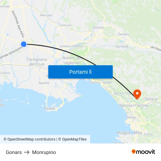 Gonars to Monrupino map
