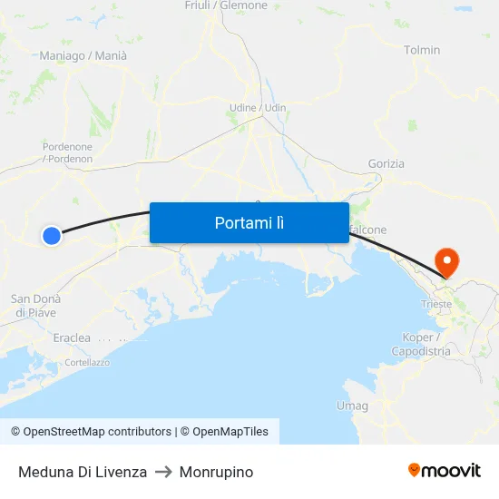 Meduna Di Livenza to Monrupino map