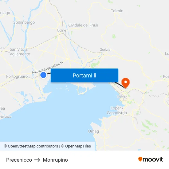 Precenicco to Monrupino map