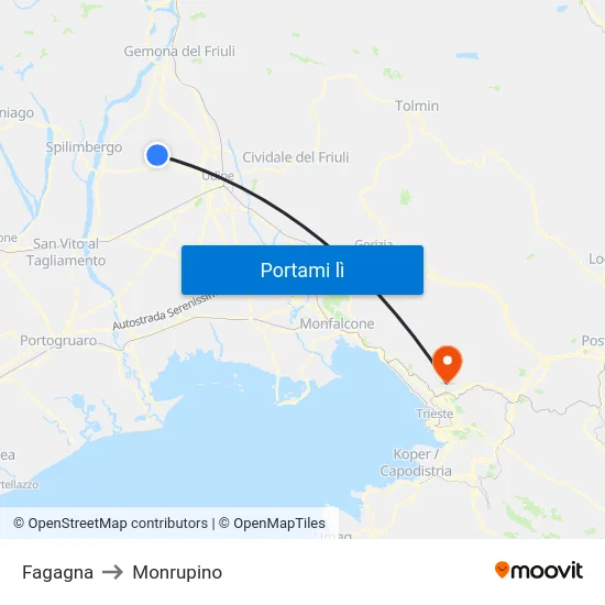 Fagagna to Monrupino map