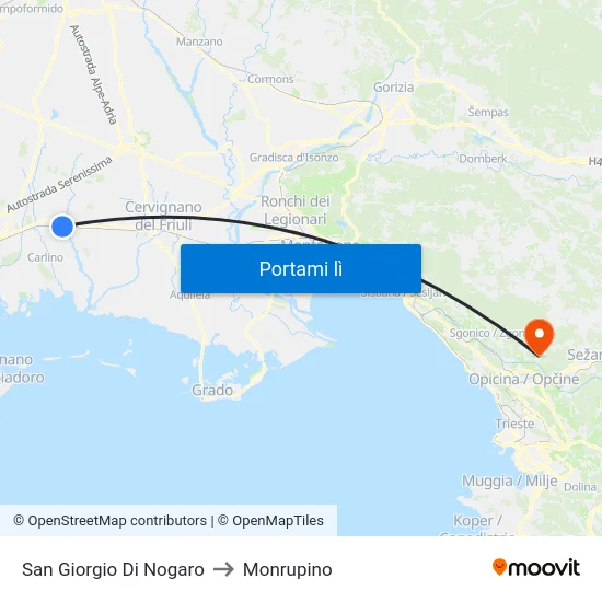 San Giorgio Di Nogaro to Monrupino map