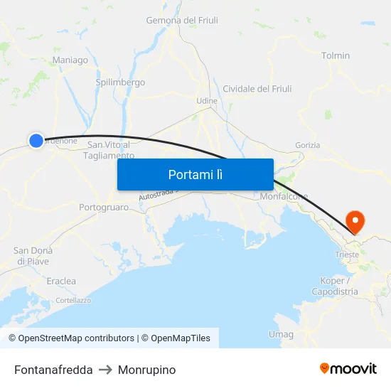 Fontanafredda to Monrupino map
